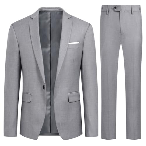 Allthemen Anzug Herren Anzüge Slim Fit 2 Teilig Business Herrenanzug Sakko Hose Hellgrau XXL von Allthemen