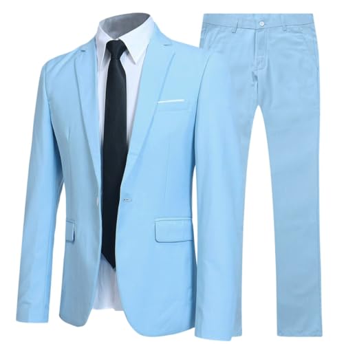 Allthemen Anzug Herren Anzüge Slim Fit 2 Teilig für Business Herrenanzug Sakko Hose Hellblau 3XL von Allthemen