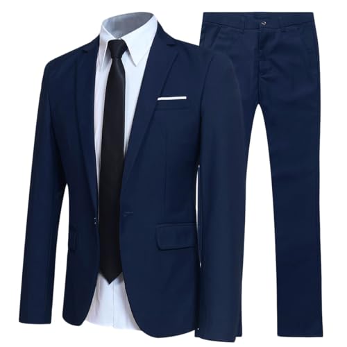Allthemen Anzug Herren Anzüge Slim Fit 2 Teilig für Business Herrenanzug Sakko Hose Marineblau XXL von Allthemen