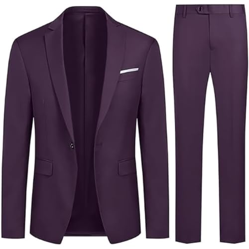 Allthemen Anzug Herren Anzüge Slim Fit 2 Teilig für Business Herrenanzug Sakko Hose Violett XL von Allthemen