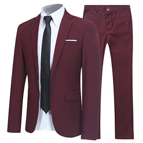 Allthemen Anzug Herren Anzüge Slim Fit 2 Teilig für Business Herrenanzug Sakko Hose Weinrot 3XL von Allthemen