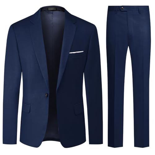 Allthemen Anzug Herren 2 Teilig Slim Fit Hochzeitanzug EIN Knopf Smoking Anzüge Sakko Hose Blau1 M von Allthemen