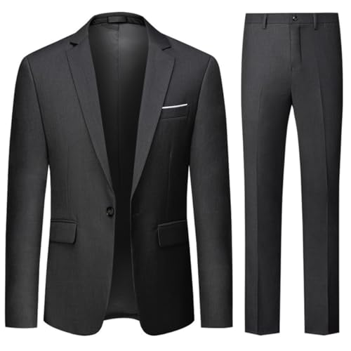Allthemen Anzug Herren 2 Teilig Slim Fit Hochzeitanzug EIN Knopf Smoking Anzüge Sakko Hose Grau S von Allthemen