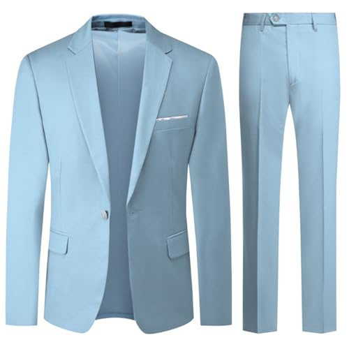 Allthemen Anzug Herren 2 Teilig Slim Fit Hochzeitanzug EIN Knopf Smoking Anzüge Sakko Hose Hellblau1 M von Allthemen