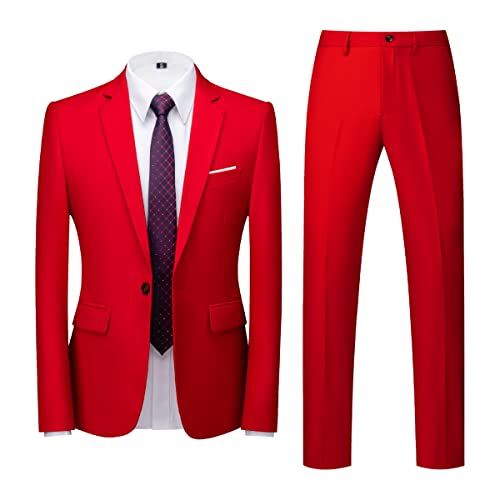 Allthemen Anzug Herren 2 Teilig Slim Fit Hochzeitanzug EIN Knopf Smoking Anzüge Sakko Hose Rot L von Allthemen