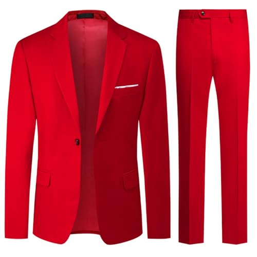 Allthemen Anzug Herren 2 Teilig Slim Fit Hochzeitanzug EIN Knopf Smoking Anzüge Sakko Hose Rot L von Allthemen