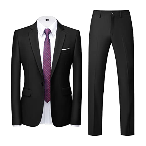 Allthemen Anzug Herren Anzug 2 Teilig Slim Fit Einreihig EIN Knopf Smoking Hochzeit Anzüge Sakko Hose Schwarz 3XL von Allthemen