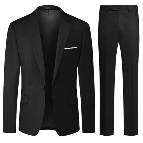 Allthemen Anzug Herren 2 Teilig Slim Fit Hochzeitanzug EIN Knopf Smoking Anzüge Sakko Hose Schwarz XXL von Allthemen