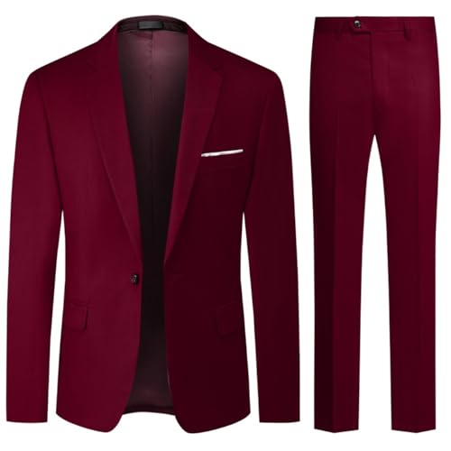 Allthemen Anzug Herren 2 Teilig Slim Fit Hochzeitanzug EIN Knopf Smoking Anzüge Sakko Hose Weinrot XXL von Allthemen