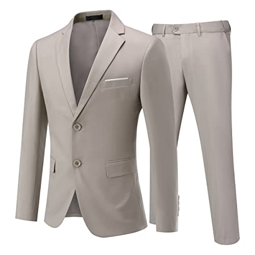 Allthemen Anzug Herren Anzug 2 Teilig Slim Fit Herrenanzug Hochzeit Anzüge Herren Modern Sakko für Business Beige L von Allthemen