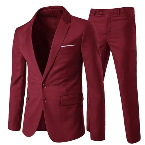 Allthemen Anzug Herren Anzug 2 Teilig Slim Fit Herrenanzug Hochzeit Anzüge Herren Modern Sakko für Business Weinrot(2 Knöpfe) XS von Allthemen