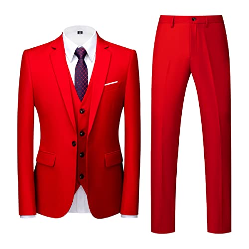 Allthemen Anzug Herren Anzug 3 Teilig Slim FIt EIN Knopf Anzüge Hochzeit Buisness Sakko Weste Hose Rot S von Allthemen