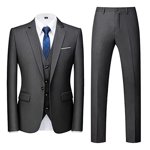 Allthemen Anzug Herren Anzug 3 Teilig Slim FIt EIN Knopf Anzüge Hochzeit Buisness Sakko Weste Hose Grau 3XL von Allthemen