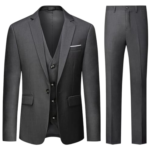 Allthemen Herren Anzug 3 Teilig Herrenanzug Slim Fit 1 Knopf Anzüge Hochzeit Business Sakko Weste Hose Grau XXL von Allthemen