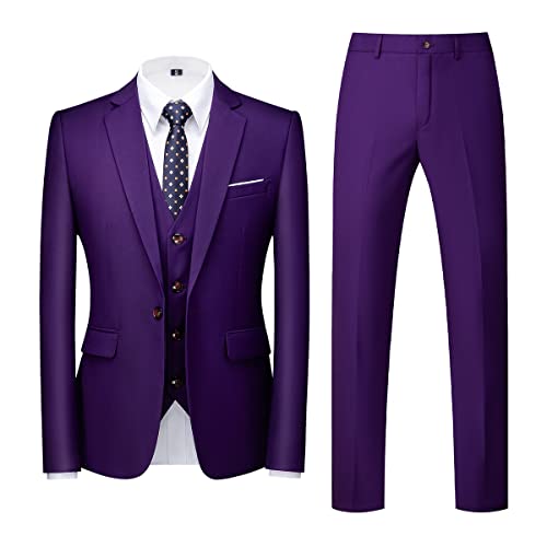 Allthemen Anzug Herren Anzug 3 Teilig Slim FIt EIN Knopf Anzüge Hochzeit Buisness Sakko Weste Hose Violett M von Allthemen