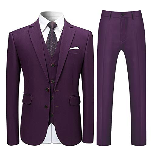 Allthemen Anzug Herren Anzug 3 Teilig Slim Fit Herrenanzug Hochzeit Anzüge Herren Modern Sakko für Business Violett L von Allthemen