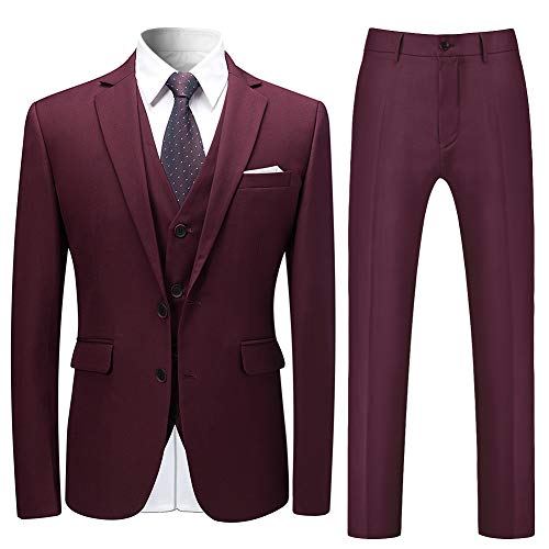 Allthemen Anzug Herren Anzug 3 Teilig Slim Fit Herrenanzug Hochzeit Anzüge Herren Modern Sakko für Business Weinrot XL von Allthemen