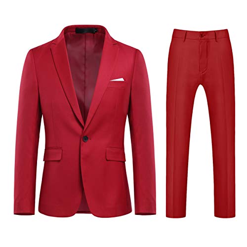 Allthemen Anzug Herren Anzug 2 Teilig Slim Fit Herrenanzug Hochzeit Anzüge Herren Modern Sakko für Business Rot XXL von Allthemen