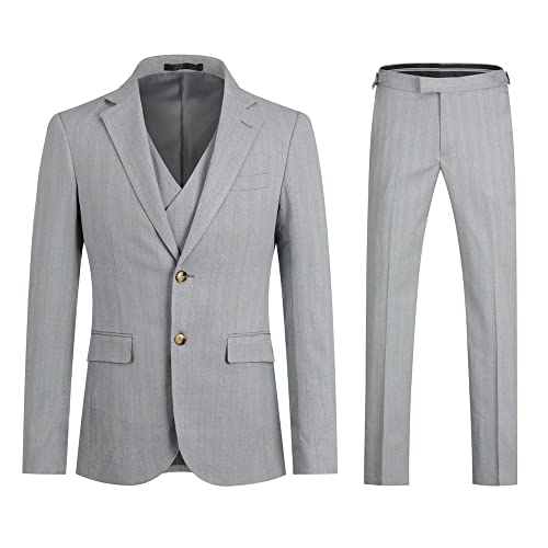 Allthemen Anzug Herren Anzug Gestreift 3 Teilig Slim Fit Anzüge Herrenanzüge für Business Hochzeit #629 Grau L von Allthemen