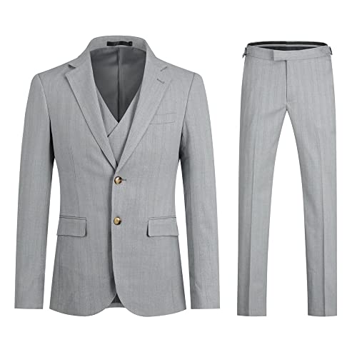 Allthemen Anzug Herren Anzug Gestreift 3 Teilig Slim Fit Anzüge Herrenanzüge für Business Hochzeit #629 Grau XL von Allthemen