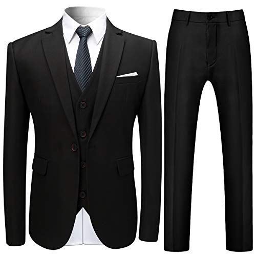 Allthemen Anzug Herren Anzug Slim Fit 3 Teilig Herrenanzug 3-Teilig Anzüge Herren Modern Sakko Business Hochzeit Schwarz XS von Allthemen