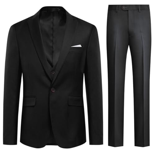 Allthemen Herren Anzug Slim Fit 3 Teilig Herrenanzug Modern Anzüge für Business Hochzeit Schwarz XS von Allthemen