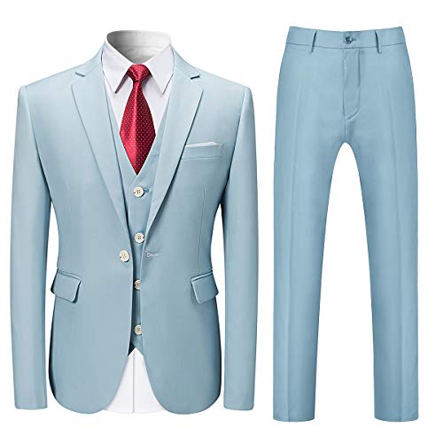 Allthemen Anzug Herren Anzug Slim Fit 3 Teilig Herrenanzug 3-Teilig Anzüge Herren Modern Sakko für Business Hochzeit Hellblau S von Allthemen