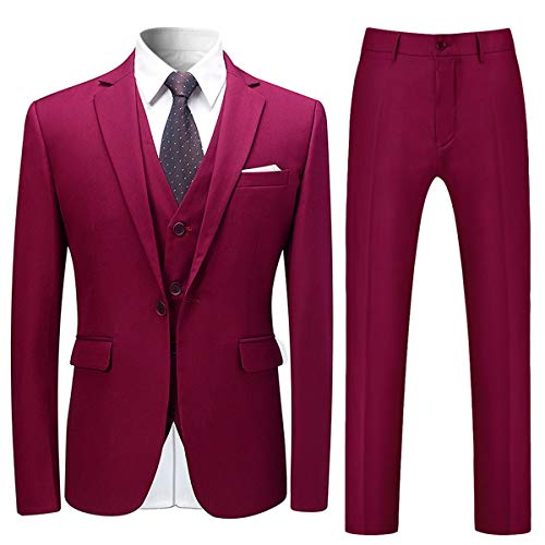 Allthemen Anzug Herren Anzug Slim Fit 3 Teilig Herrenanzug 3-Teilig Anzüge Herren Modern Sakko für Business Hochzeit Weinrot M von Allthemen