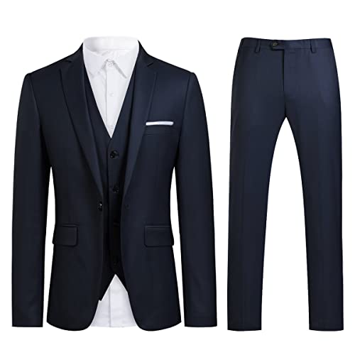 Allthemen Anzug Herren Slim Fit 3 Teilig Anzüge Herrenanzug Schwarz Sakko für Hochzeit Business Party Dunkelblau XXL von Allthemen