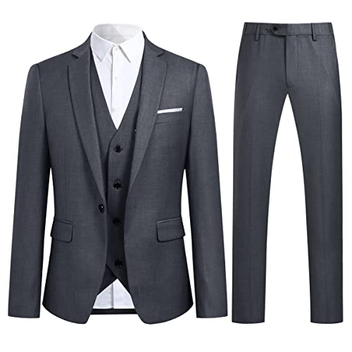 Allthemen Anzug Herren Slim Fit 3 Teilig Anzüge Herrenanzug Schwarz Sakko für Hochzeit Business Party Dunkelgrau L von Allthemen