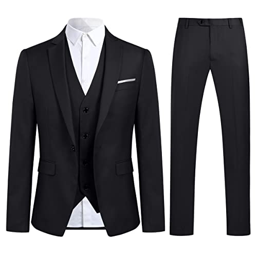 Allthemen Anzug Herren Slim Fit 3 Teilig Anzüge Herrenanzug Schwarz Sakko für Hochzeit Business Party Schwarz L von Allthemen