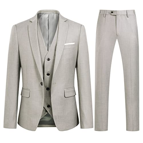 Allthemen Anzug Herren Slim Fit 3 Teilig Anzüge Modern Herrenanzug 3-Teilig Sakko Hose Weste Business Hochzeit Beige M von Allthemen