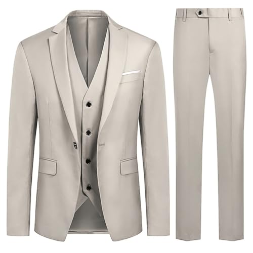 Allthemen Anzug Herren Slim Fit 3 Teilig Anzüge Modern Herrenanzug 3-Teilig Sakko Hose Weste Business Hochzeit Beige XXL von Allthemen