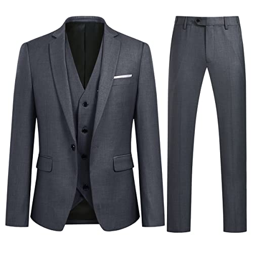 Allthemen Anzug Herren Slim Fit 3 Teilig Anzüge Modern Herrenanzug 3-Teilig Sakko Hose Weste Business Hochzeit Grau 3XL von Allthemen