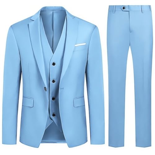 Allthemen Anzug Herren Slim Fit 3 Teilig Anzüge Modern Herrenanzug 3-Teilig Sakko Hose Weste Business Hochzeit Hellblau XXL von Allthemen