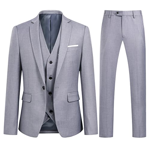 Allthemen Anzug Herren Slim Fit 3 Teilig Anzüge Modern Herrenanzug 3-Teilig Sakko Hose Weste Business Hochzeit Hellgrau L von Allthemen