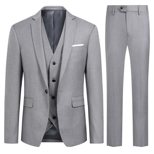 Allthemen Anzug Herren Slim Fit 3 Teilig Anzüge Modern Herrenanzug 3-Teilig Sakko Hose Weste Business Hochzeit Hellgrau L von Allthemen
