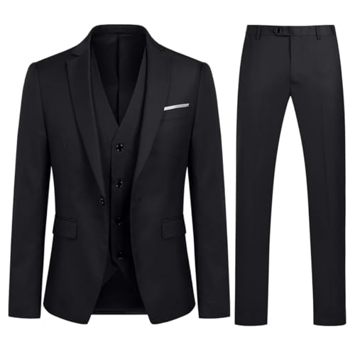 Allthemen Anzug Herren Slim Fit 3 Teilig Anzüge Modern Herrenanzug 3-Teilig Sakko Hose Weste Business Hochzeit Schwarz 3XL von Allthemen