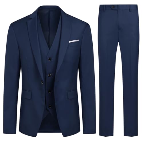 Allthemen Anzug Herren Slim Fit 3 Teilig Anzüge Modern Herrenanzug 3-Teilig Sakko Hose Weste für Business Hochzeit Marineblau S von Allthemen