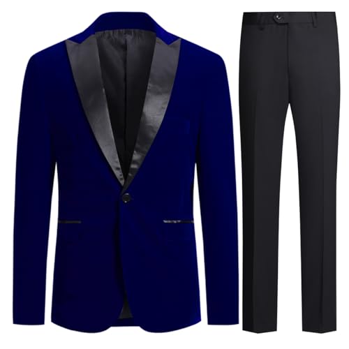 Allthemen Herren Anzug 2 Teilig Samt Herrenanzug Regular Fit Party Smoking Anzug Hochzeit Blau 3XL von Allthemen