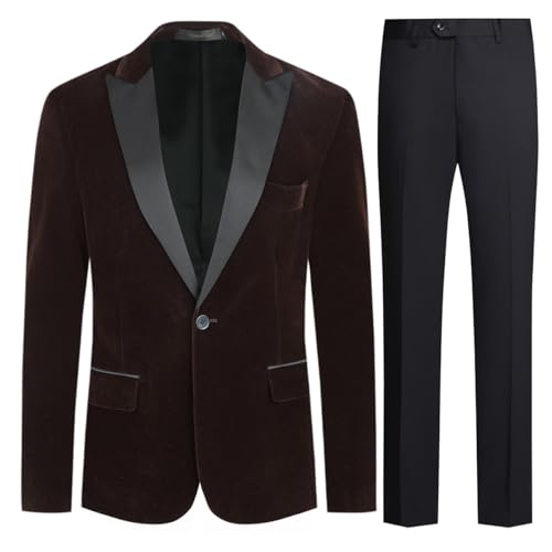 Allthemen Herren Anzug 2 Teilig Samt Herrenanzug Regular Fit Party Smoking Anzug Hochzeit Braun XL von Allthemen