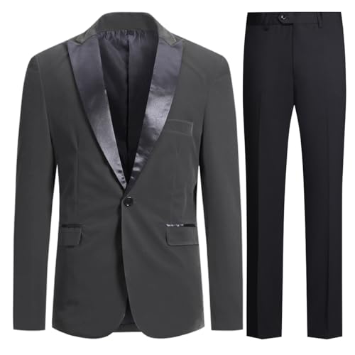 Allthemen Herren Anzug 2 Teilig Samt Herrenanzug Regular Fit Party Smoking Anzug Hochzeit Grau M von Allthemen