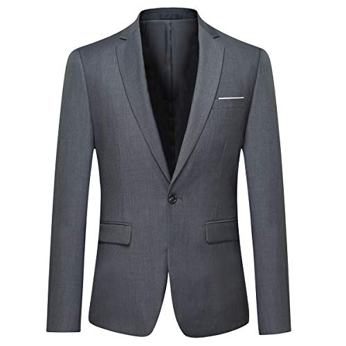 Allthemen Anzugjacke Herren Slim Fit Sakko EIN Knopf Blazer für Business Hochzeit Dunkelgrau L von Allthemen