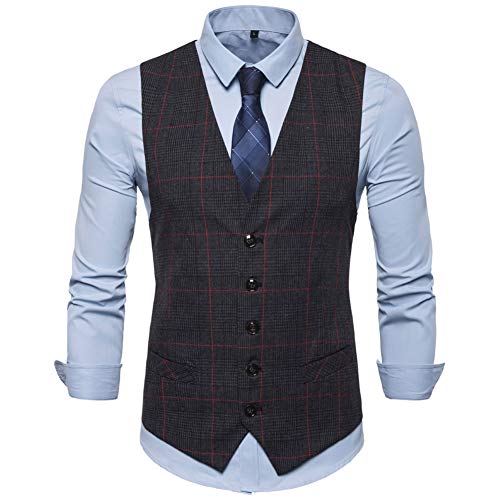 Allthemen Anzugweste Herren Kariert Weste Anzug V-Ausschnitt Slim Fit Anzug Herrenweste Gilet für Business Hochzeit Freizeit #9700 Dunkelgrau 3XL von Allthemen