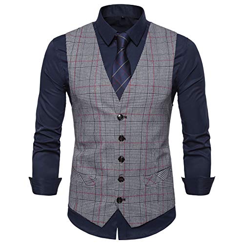 Allthemen Anzugweste Herren Kariert Weste Anzug V-Ausschnitt Slim Fit Anzug Herrenweste Gilet für Business Hochzeit Freizeit #9700 Hellgrau L von Allthemen