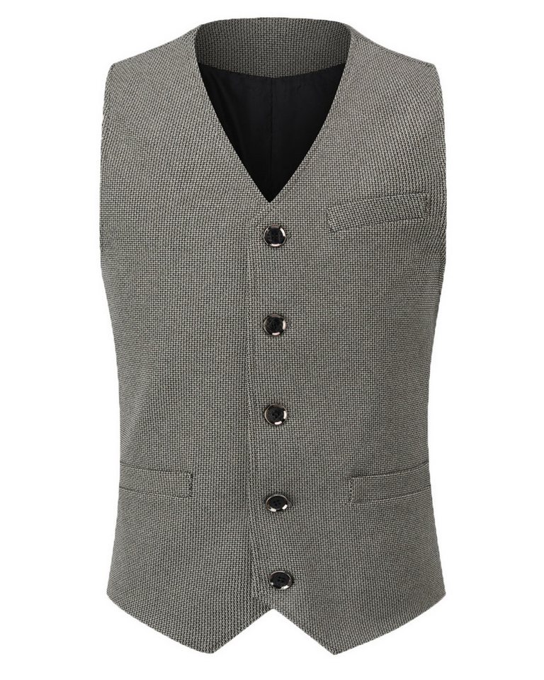 Allthemen Anzugweste mit V-Ausschnitt Wollweste Fischgrätmuster klassische Weste Hochzeit von Allthemen