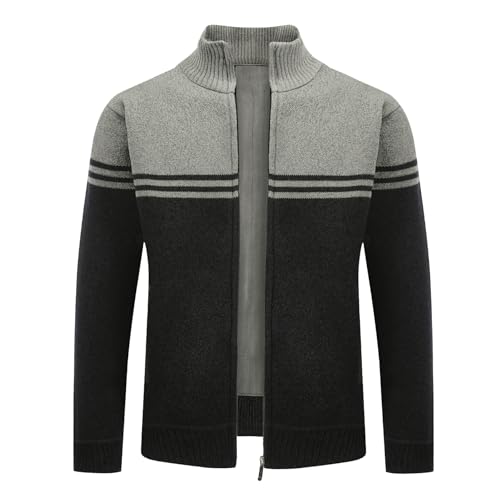 Allthemen Cardigan Herren Strickjacke Strickpullover Reißverschluss Grobstrick Freizeitjacke Winter Outdoor Grau 4XL von Allthemen