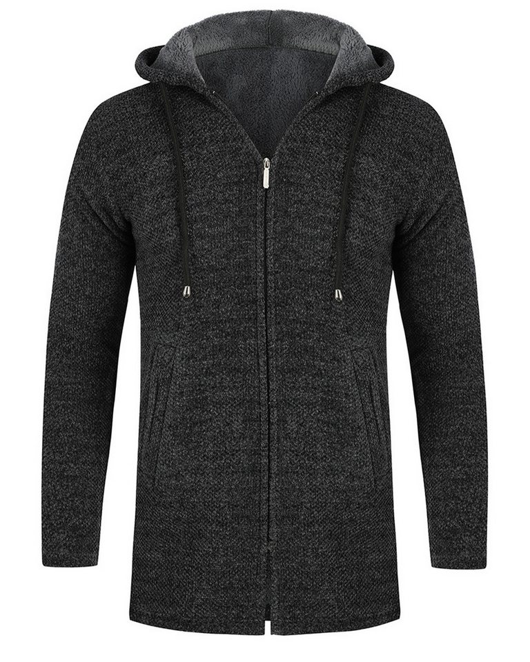 Allthemen Cardigan Herren Strickjacke mit Kapuze Lang Gefüttert Grobstrick Cardigan von Allthemen