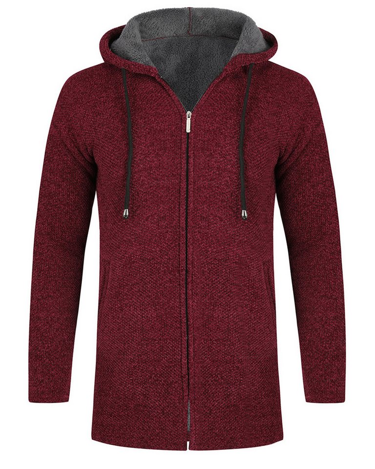 Allthemen Cardigan Herren Strickjacke mit Kapuze Lang Gefüttert Grobstrick Cardigan von Allthemen