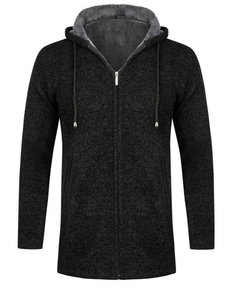 Allthemen Cardigan Herren Strickjacke mit Kapuze Lang Gefüttert Grobstrick Cardigan von Allthemen